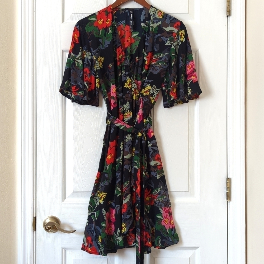 Design Lab Lord & Taylor Floral Flutter Sleeve V-neck A-line Mini Wrap Dress XS